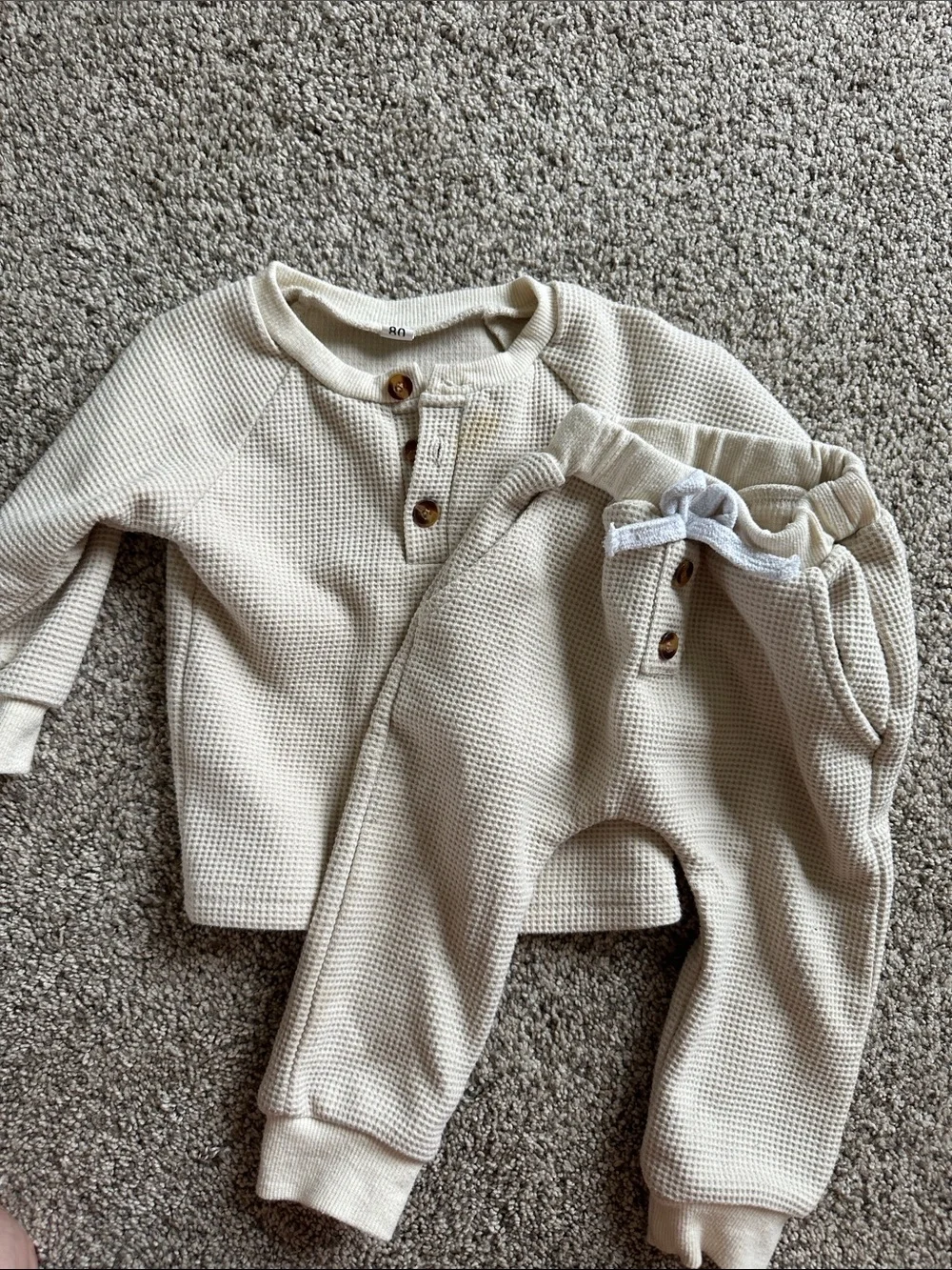 Kids Cream Waffle Knit Jogger Set